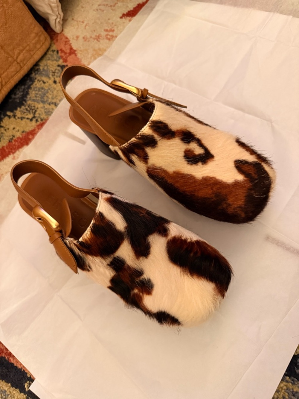 AEROSOLES Cowhide Slingback Clogs in Brown Multi
